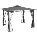 Outsunny 10' X 12' Patio Gazebo With Netting, Double Roof Outdoor Gazebo Canopy Shelter, Solid Metal Frame For Garden, Lawn, Backyard, Deck, Dark Gray Gray Metal