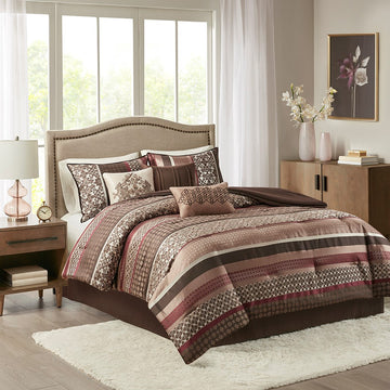 7 Piece Comforter Set Red King King Red Polyester