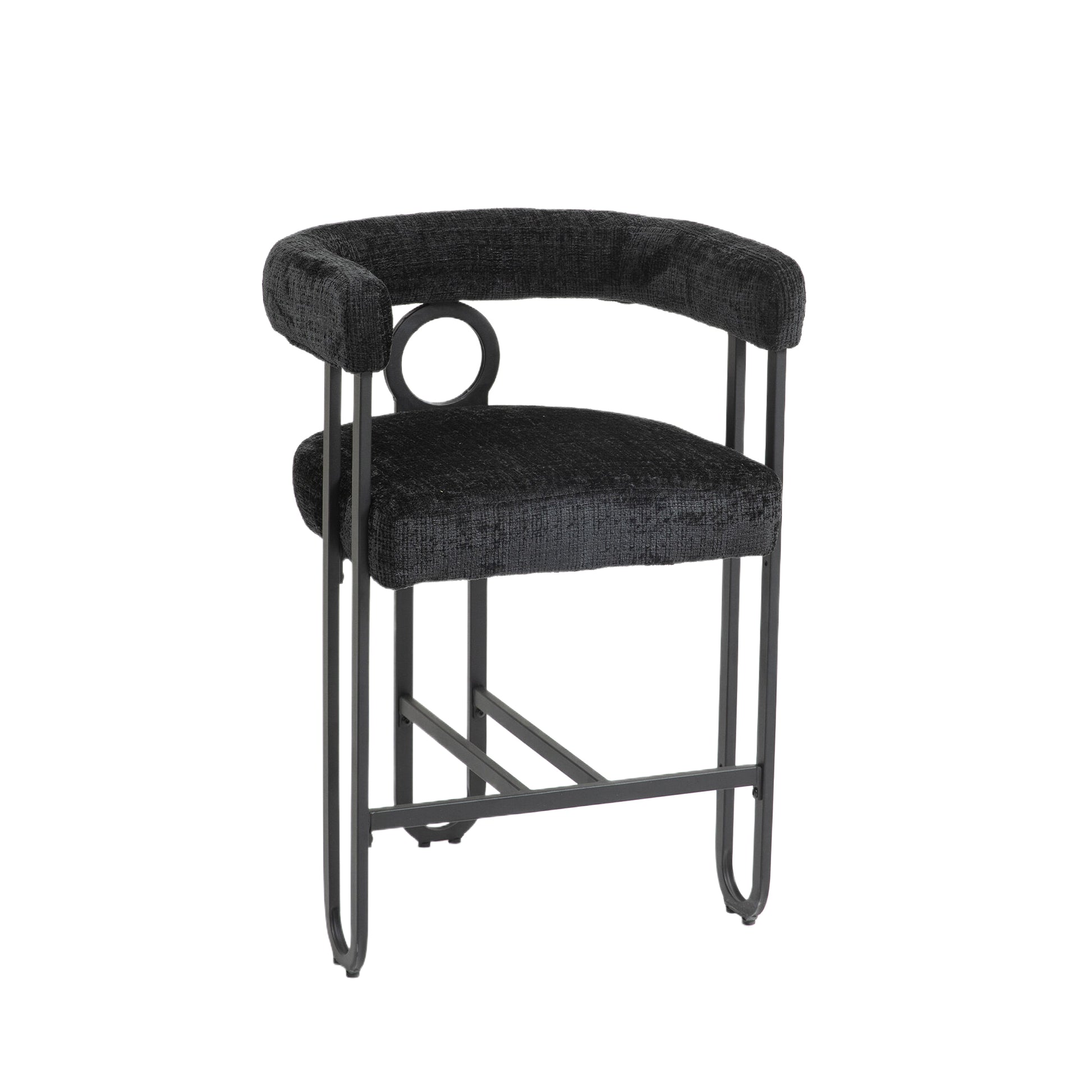 Coolmore Bar Stools Set Of 2, Modern Bar Stool With Back, Black Metal Frames, Upholstered Bar Stools For Kitchen Island, Pub, Club Black Chenille Black Dining Room Foam Chenille