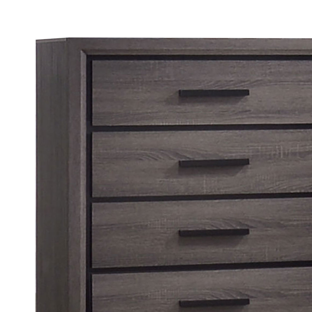 Wooden Chest With 5 Drawers And Finger Pull Handle, Gray And Black Black Gray Wood