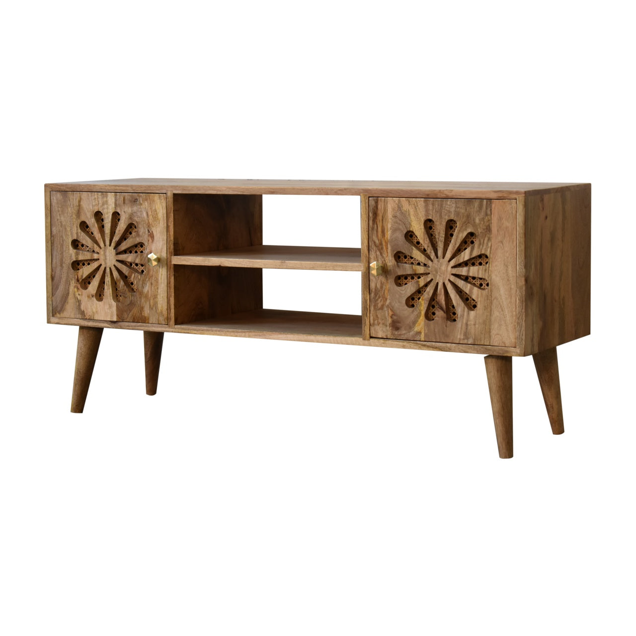 Solid Wood Rosalie Media Unit Beige Brown Light Brown Primary Living Space 40 49 Inches Modern Mango Solid Wood