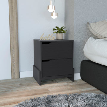 Luss Nightstand, Bedside Table With 2 Drawers Black 2 Drawers Bedroom Rectangle Modern Drawers Particle Board Engineered Wood