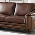 Belfast Leather Sectional Brown Genuine Leather Wood Primary Living Space Medium Firm Cushion Back Mid Century Modern L Shaped Eucalyptus Square Arms Down Filling Leather 5 Seat