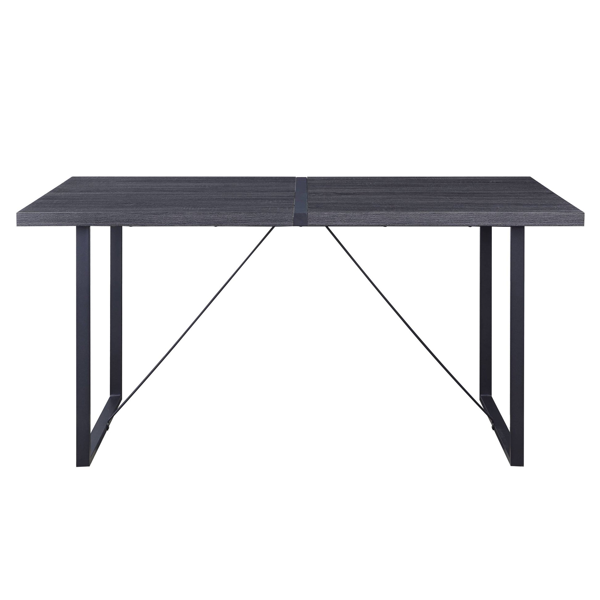 Grey Oak And Black Dining Table With Sled Base Black Dining Room Rectangular Wood Metal Sled