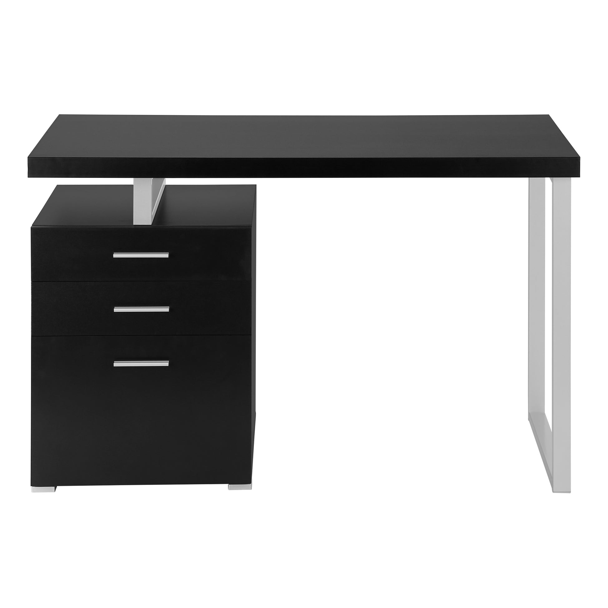 Computer Desk, Home Office, Laptop, Left, Right Set Up, Storage Drawers, 48"L, Work, Black Laminate, Grey Metal, Contemporary, Modern Black Particle Board