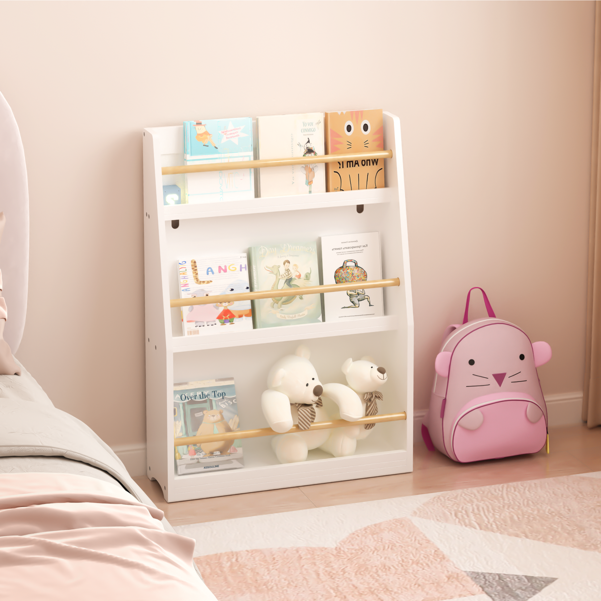 3 Tier Kids Book Shelf,Kids Book Rack, Helps Keep Bedrooms, Playrooms, And Classrooms Organized,White White Primary Living Space Mdf