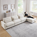 Large L Shape Sectional Corduroy Sofa,Deep Seat Couch With Storage Footstool And 4 Waist Pillows,Beige Beige Corduroy 4 Seat