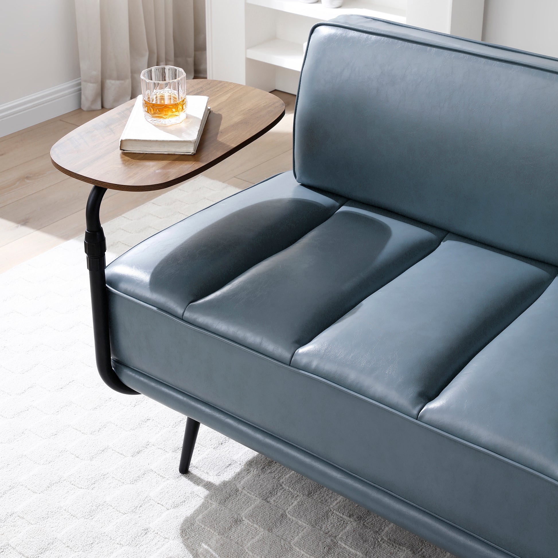 55"Inch Width Modern End Of Bed Bench,Grey Faux Leather Upholstered With Side Table, 360 Degree Swivel Tray Couch,Entryway Ottoman,Window Bench With Metal Legs For Bedroom, Living Room Grey Faux Leather Wood Primary Living Space Modern Foam Pu Leather 2