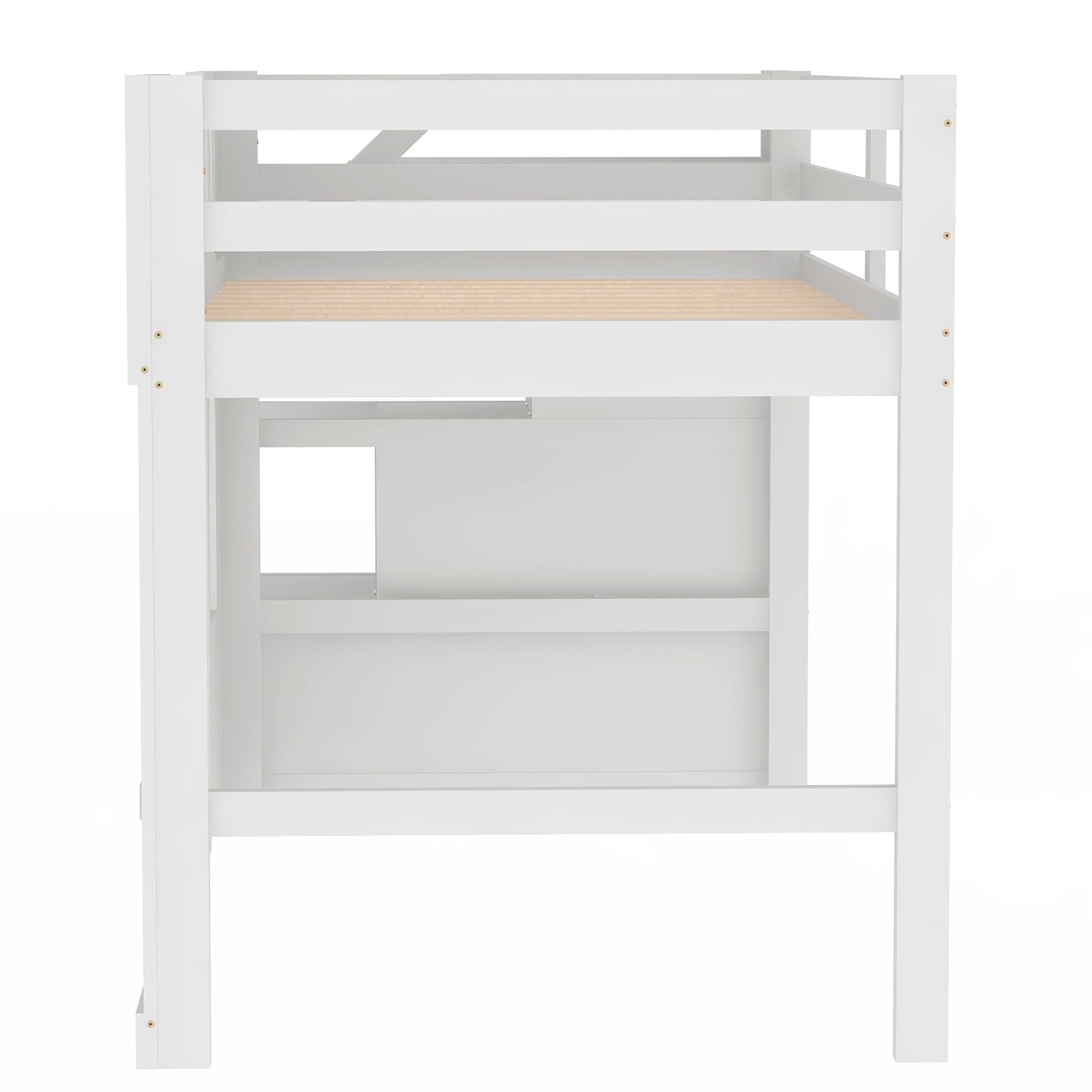 Twin Size Loft Bed With Storage Staircase And Window, White Box Spring Not Required Twin White Wood Bedroom Solid Wood Mdf