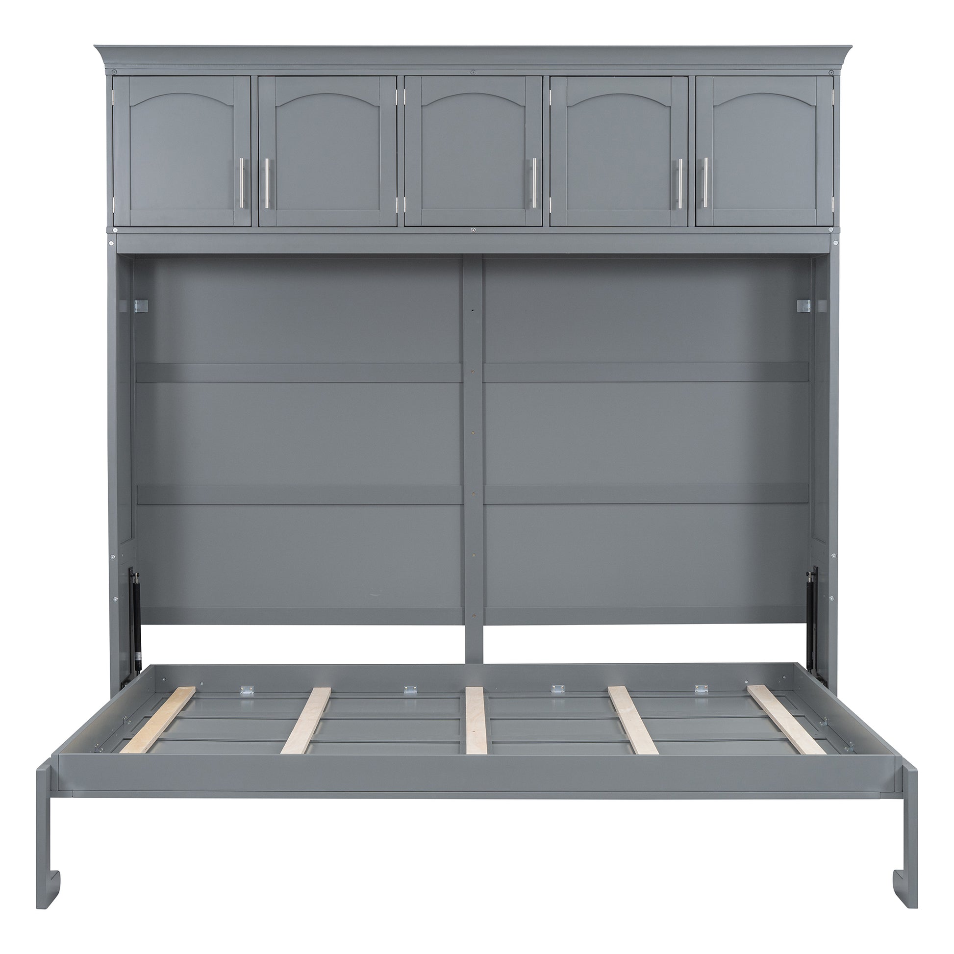 Full Size Murphy Bed Wall Bed With Top Cabinets,Gray Full Gray Plywood