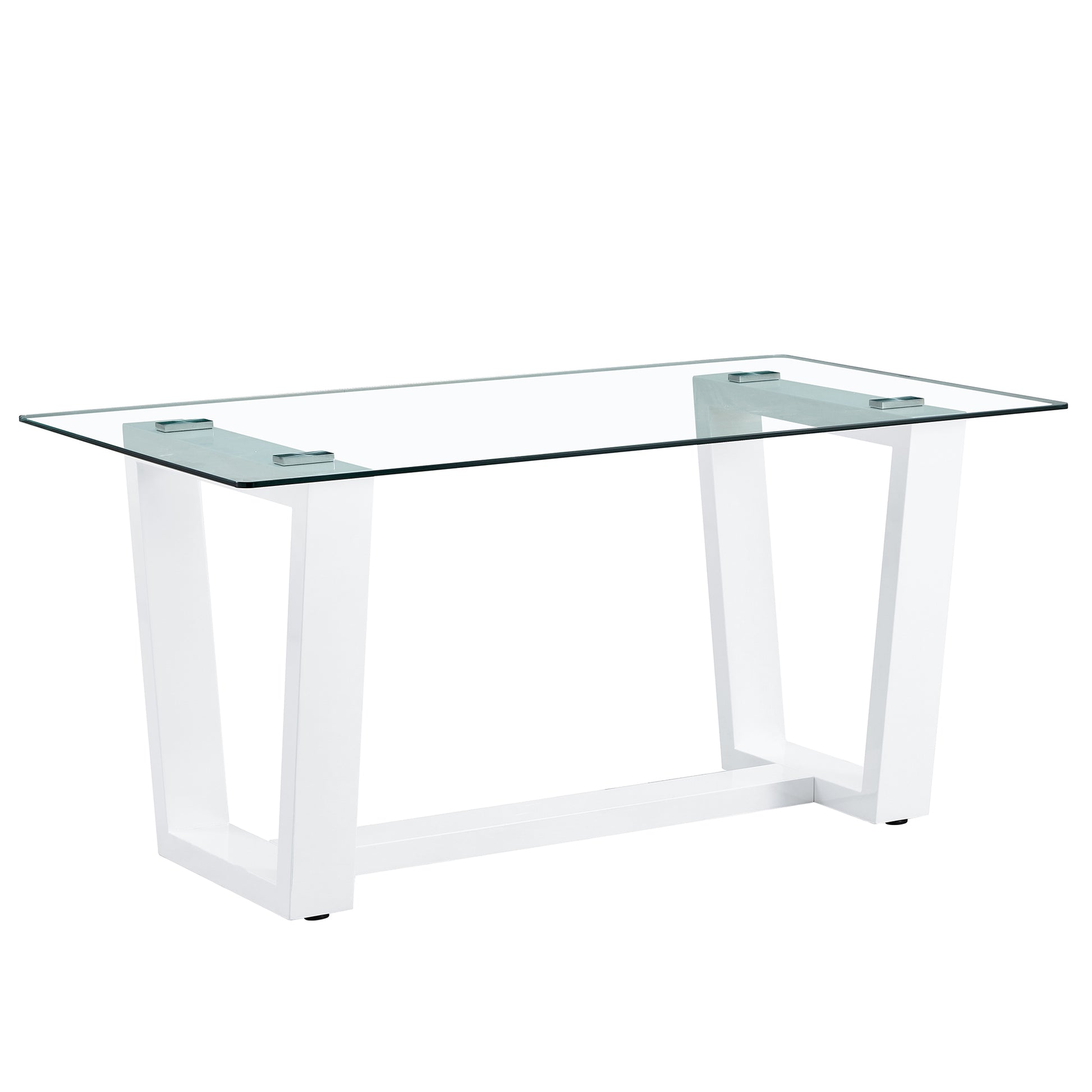 Glass Dining Table Large Modern Minimalist Rectangular For 6 8 With 0.4" Tempered Glass Tabletop And White Mdf Trapezoid Bracket,For Kitchen Dining Living Meeting Room Banquet Hall F 1550 Transparent Mdf Glass