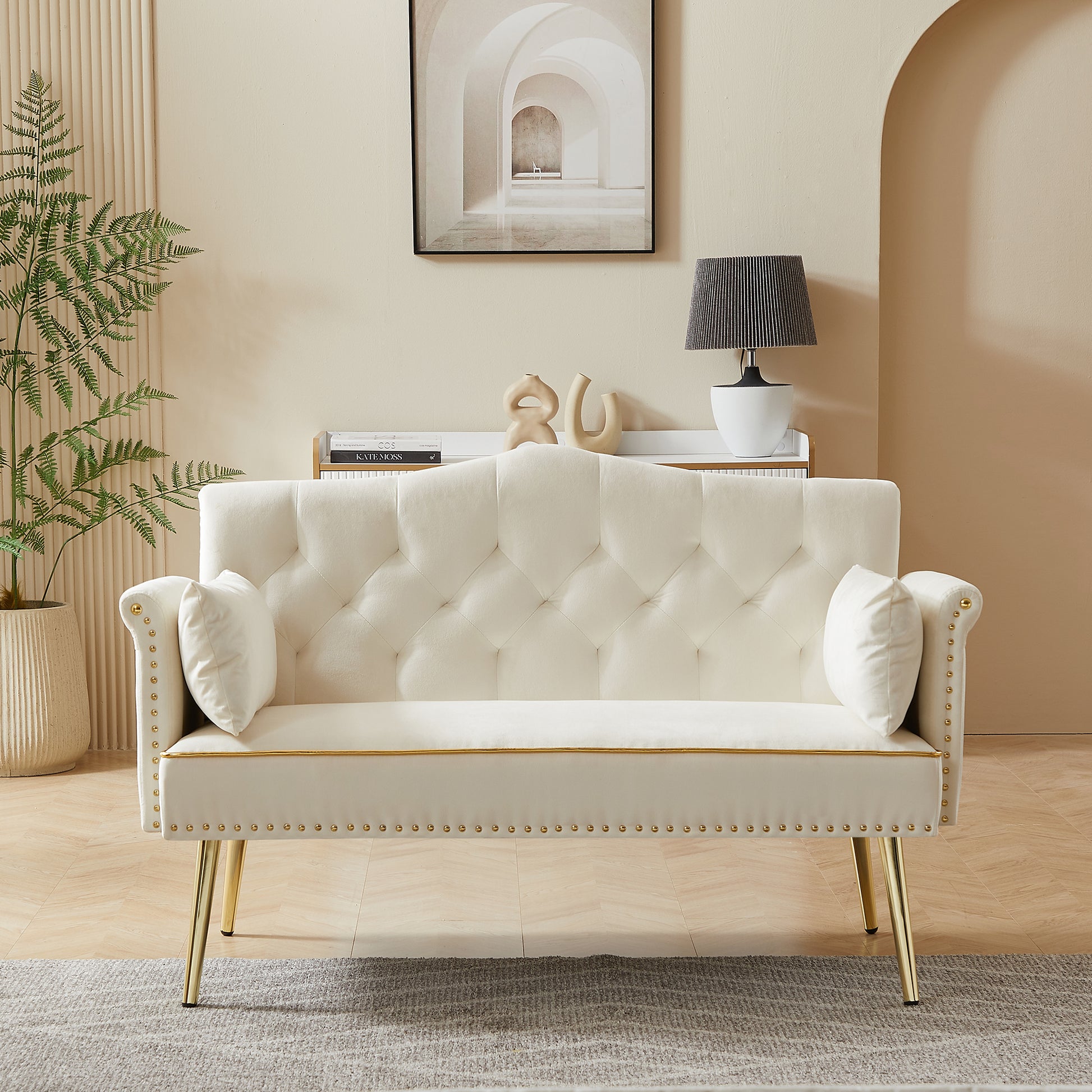 Cream White 2 Seater Sofa Cream White Wood Tufted Back Velvet 2 Seat