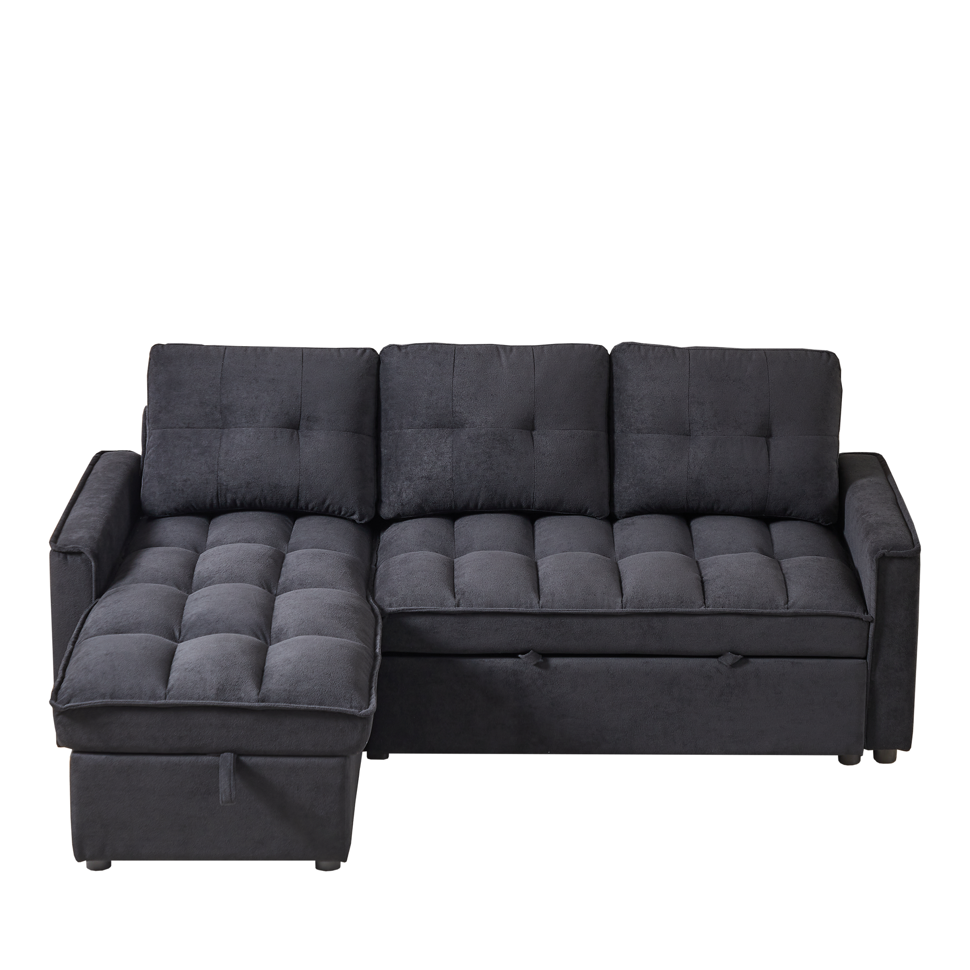 Mh 78.75" Reclining Sofa, Pull Out Sofa Bed With Usb And Tape C Charging Ports, L Shaped Sectional Sofa With Reclining Storage And Arm Side Organizer Pocket Features, Living Room Comfort Sofa Black Chenille Wood Primary Living Space Eucalyptus Foam