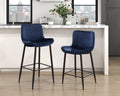 Set Of 2 Counter Height Chairs Dark Blue Velvet Upholstery Modern Casual Dining Furniture Metal Legs, 24 Inch Seat Blue Metal