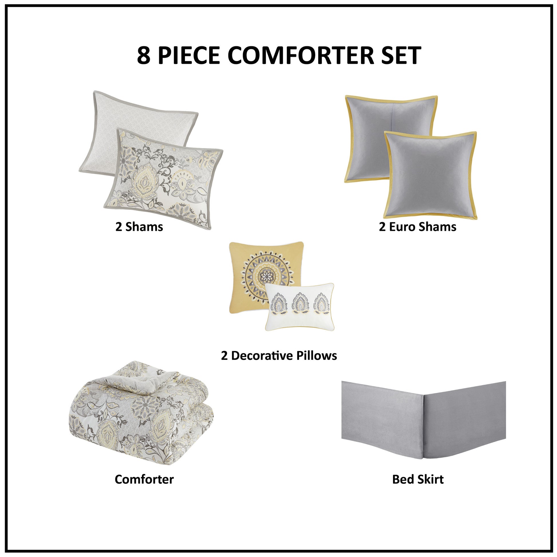 8 Piece Cotton Floral Printed Reversible Comforter Set Yellow Queen Queen Yellow Cotton