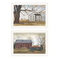 2 Piece Vignette Farmhouse, Barn & Pumpkin Wagon White Framed Wall Art For Living Room, Bedroom Wall Art Print For Home Decor By Billy Jacobs Multicolor Wood Paper