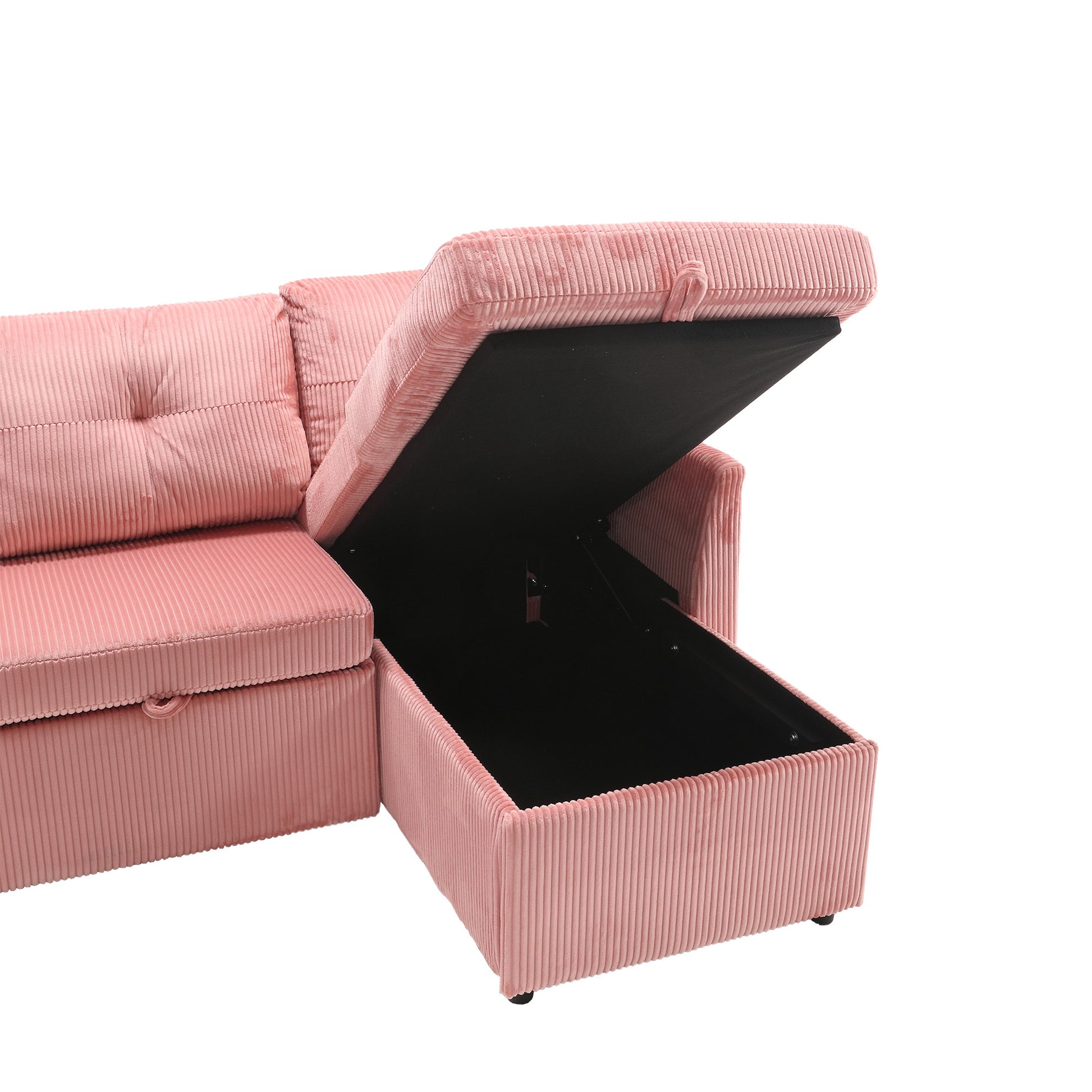 United We Win Furniture, Modular L Shaped Sofa, Modular Long Sofa With Reversible Chaise Lounge, Sofa Bed, Sleeper Sofa, Modular Sofa Combination With Storage Seats. Pink Velvet 3 Seat