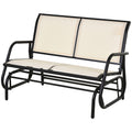 Outsunny 2 Person Outdoor Glider Bench, Patio Double Swing Rocking Chair Loveseat W Powder Coated Steel Frame For Backyard Garden Porch, Beige Beige Steel