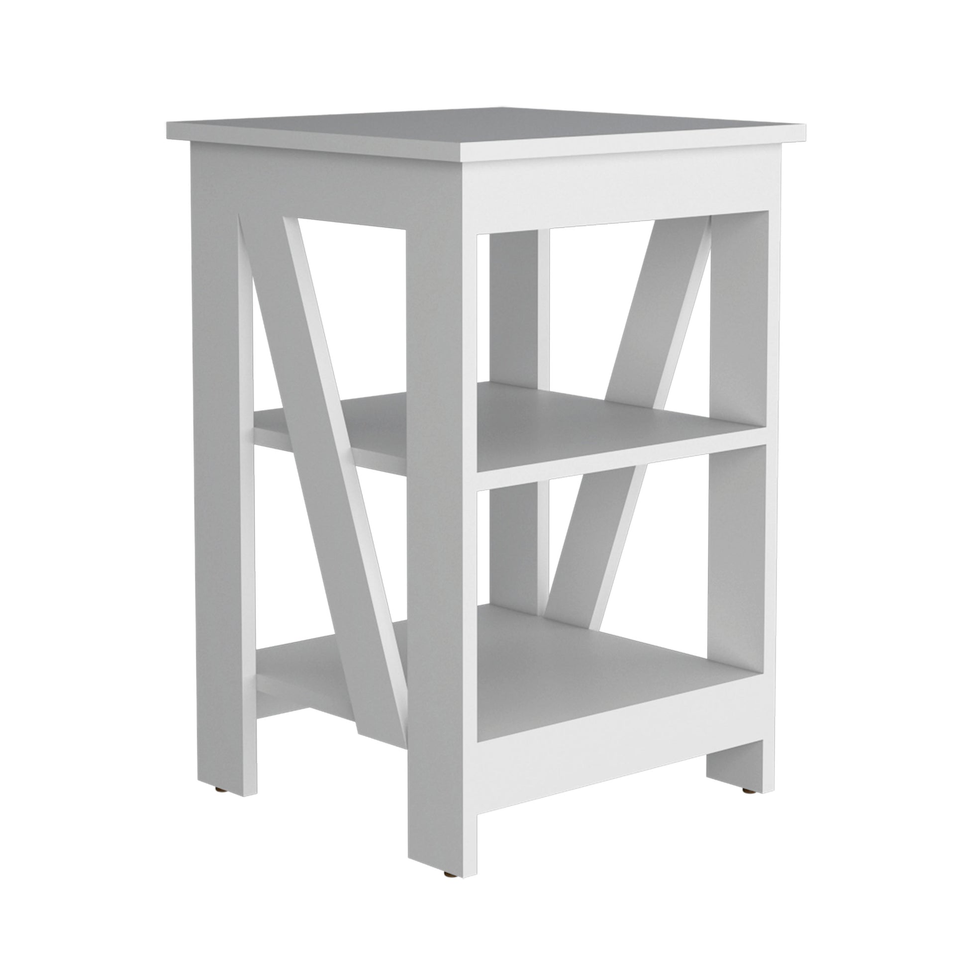 3 Tier End Table Nightstand, Side Table For Small Space, White White Solid Wood Mdf Engineered Wood