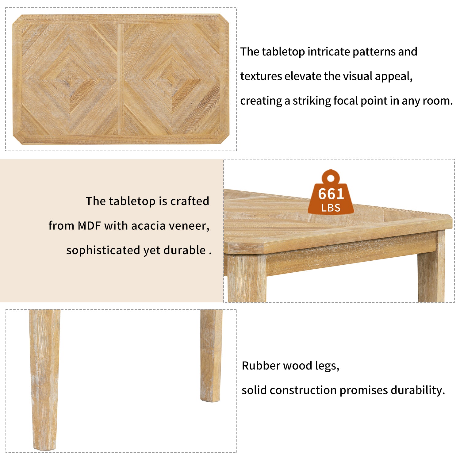 7 Piece Farmhouse Dining Set Classic Rustic Table And 6 High Back Design Chairs For Dining Room, Kitchen Natural Wood Wash Natural Wood Wash Solid Wood Mdf