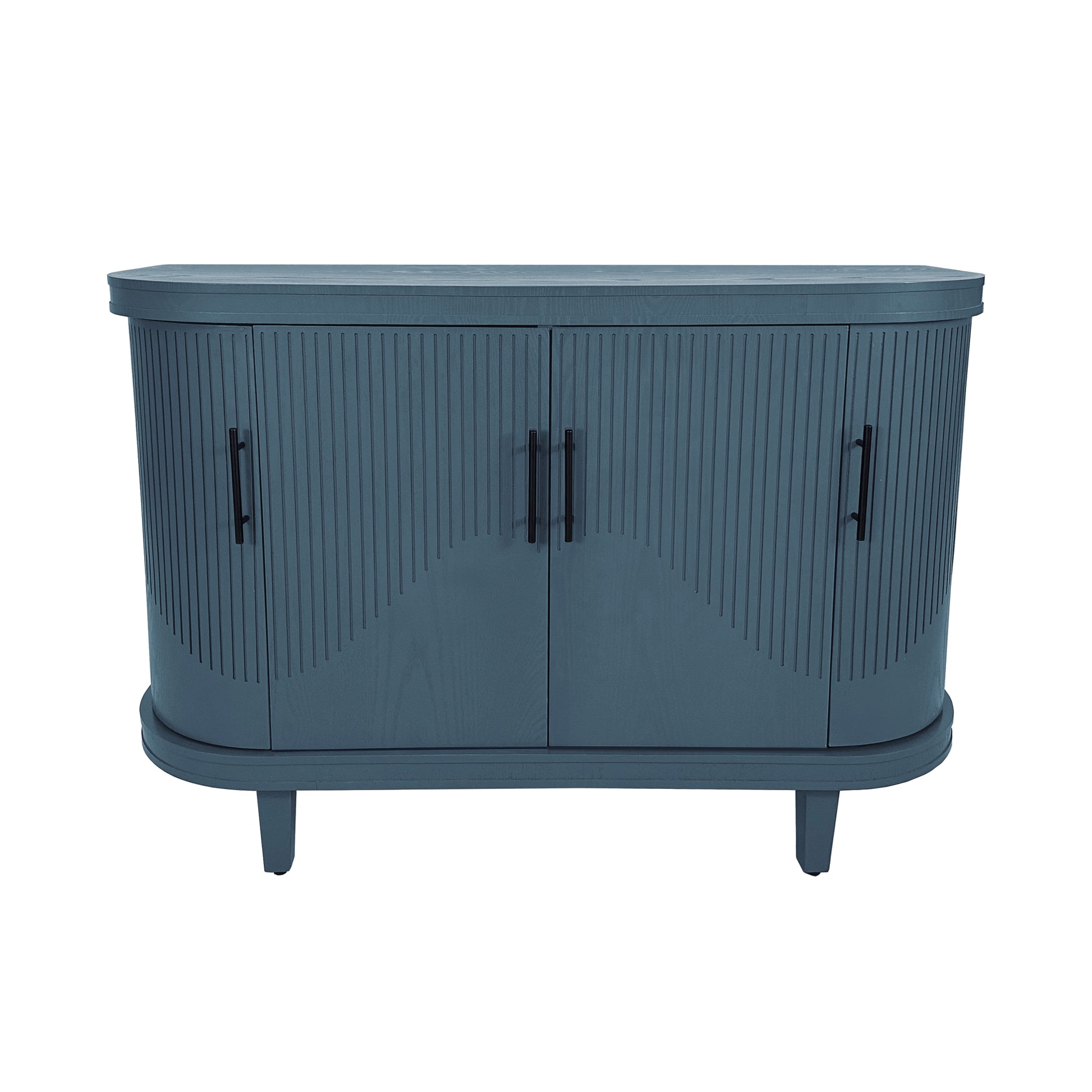 Modern Curved Sideboard 47.2 Inch Decorative Storage Cabinet Wooden Console Table Coffee Bar Cabinet With 4 Doors And Adjustable Interior Shelves For Living Room, Kitchen, Bedroom, Hallway Blue Blue Mdf