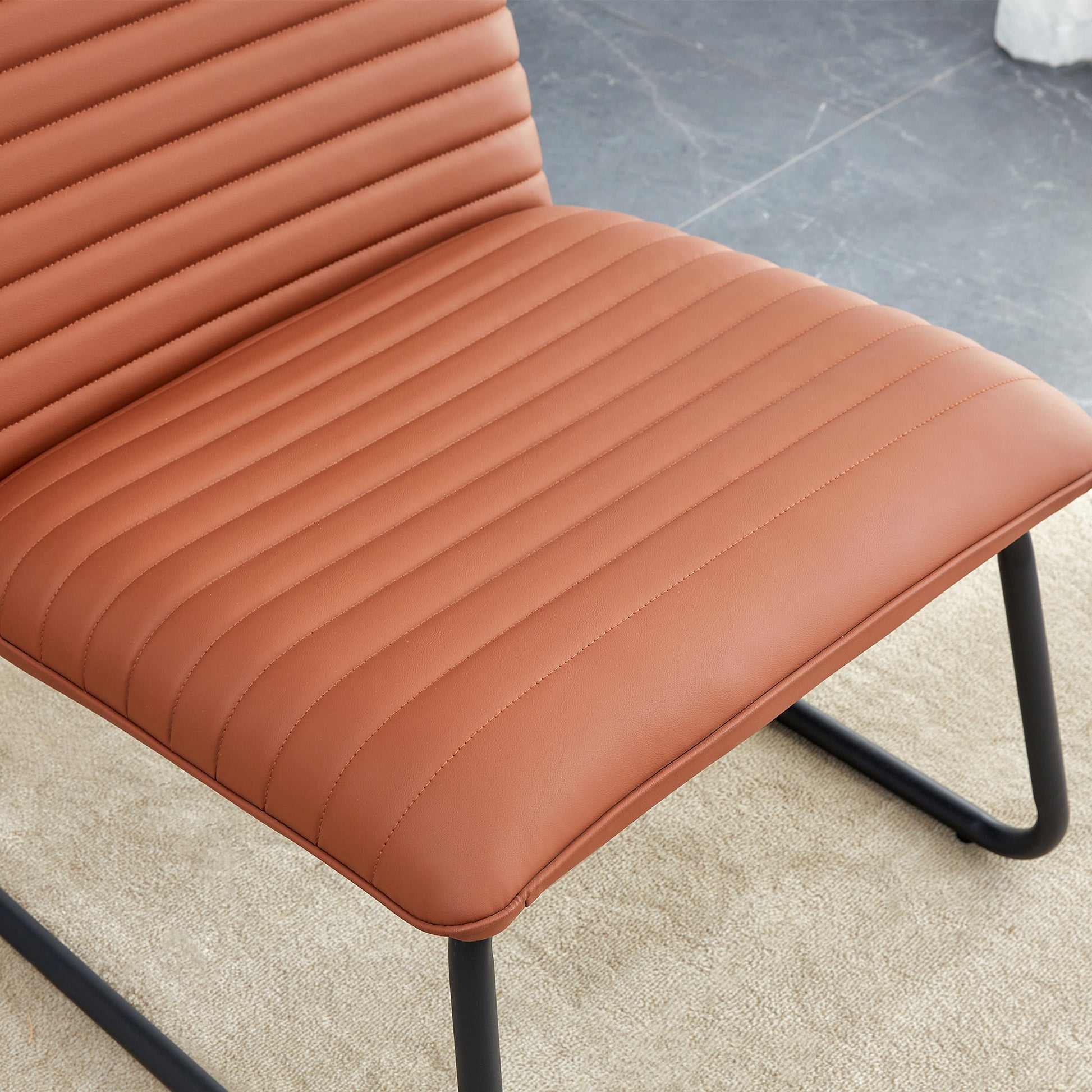 Brown Minimalist Armless Sofa Chair With Pu Backrest And Black Metal Legs, Suitable For Offices, Restaurants, Kitchens, And Bedrooms Brown Metal