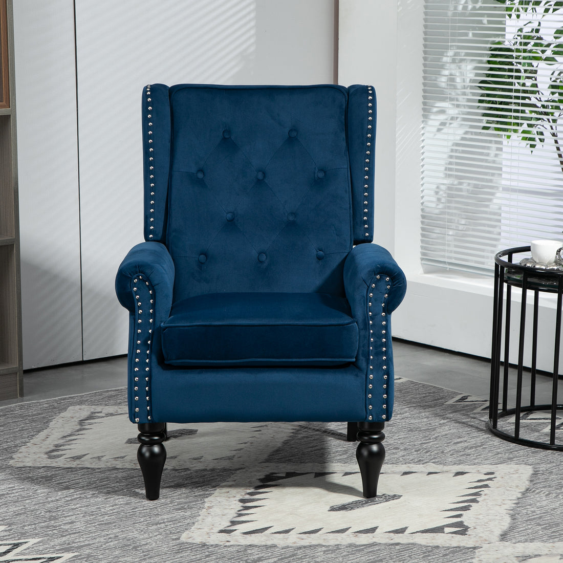 Coolmore Wood Frame Armchair, Modern Accent Chair Lounge Chair With Sturdy Wood Legs For Living Room Bedroom Navy Navy Foam Velvet