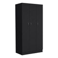 Ohio Armoire Wardrobe With 3 Doors, 2 Drawers, And 4 Tier Shelves Black Black Bedroom Particle Board