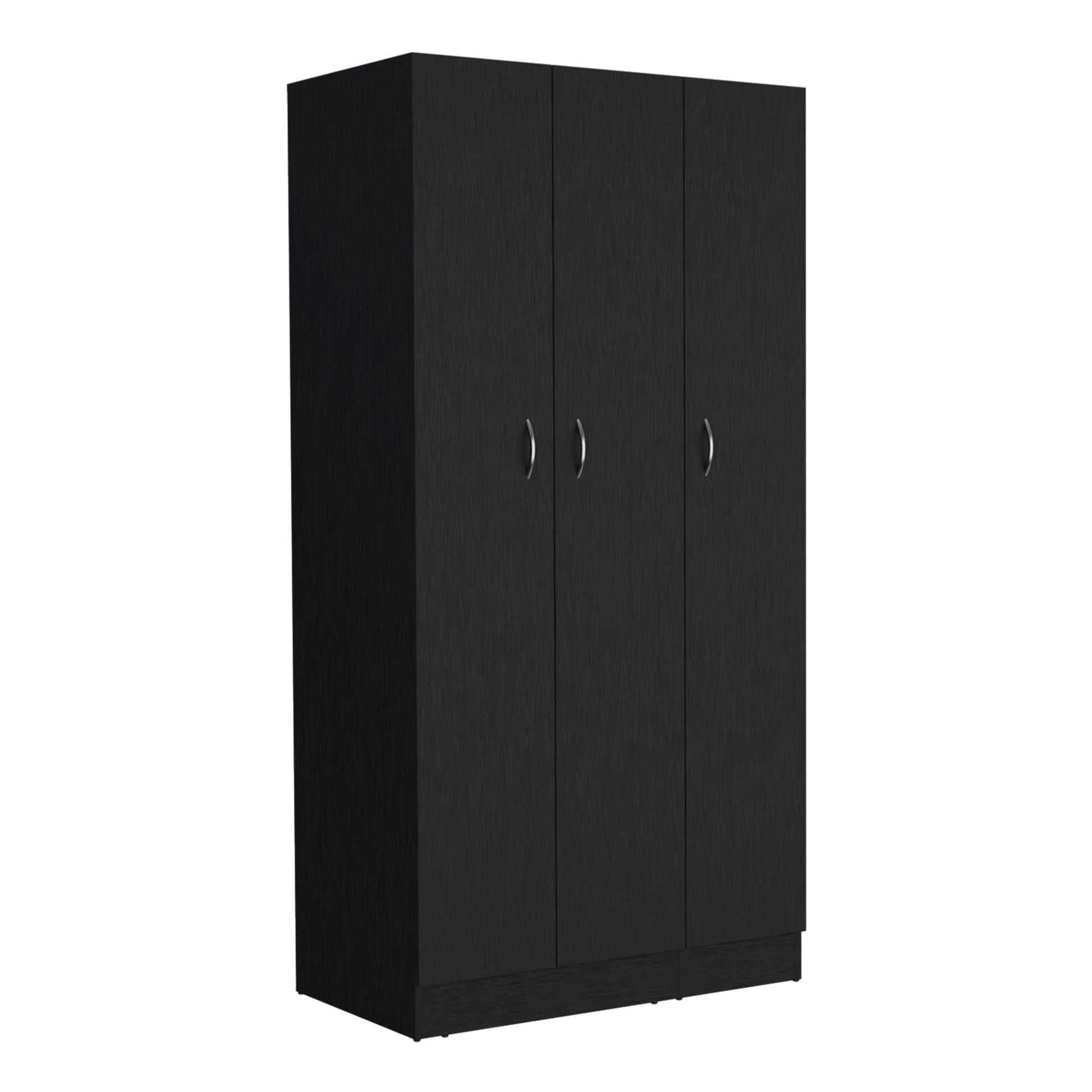 Ohio Armoire Wardrobe With 3 Doors, 2 Drawers, And 4 Tier Shelves Black Black Bedroom Particle Board