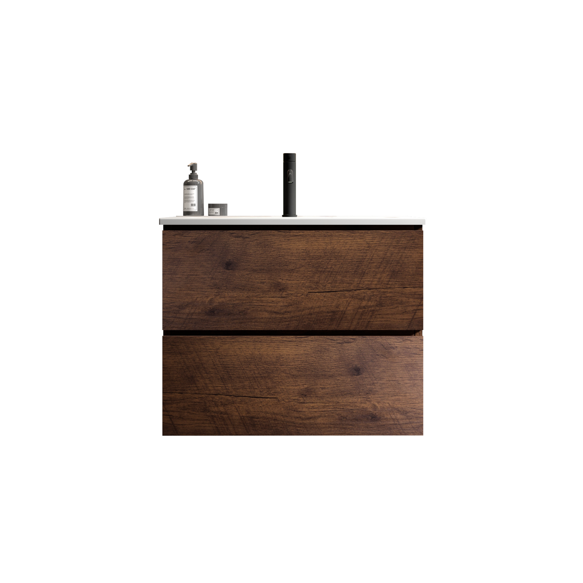 Wall Mount 24" Walnut Bathroom Vanity With Ceramic Sink With One Faucet Hole, Large Storage Floating Bathroom Vanity For Modern Bathroom, One Piece Sink Basin Without Drain And Faucet, Pre Assembled Walnut Bathroom Modern Ceramic Mdf