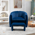 Coolmore Accent Chair With Ottoman, Mid Century Modern Barrel Chair Upholstered Club Tub Round Arms Chair For Living Room Bedroom Office Navy Velvet Navy Foam Velvet