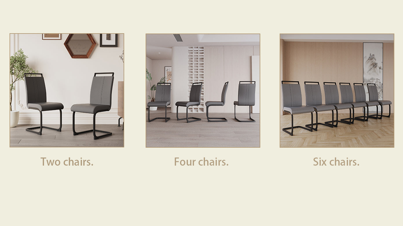 Modern Dining Chairs,Pu Faux Leather High Back Upholstered Side Chair With C Shaped Tube. Black Metal Legs For Dining Room Kitchen Vanity Patio Club Guest Office Chair Set Of 2 Grey Pu Grey Foam Pu