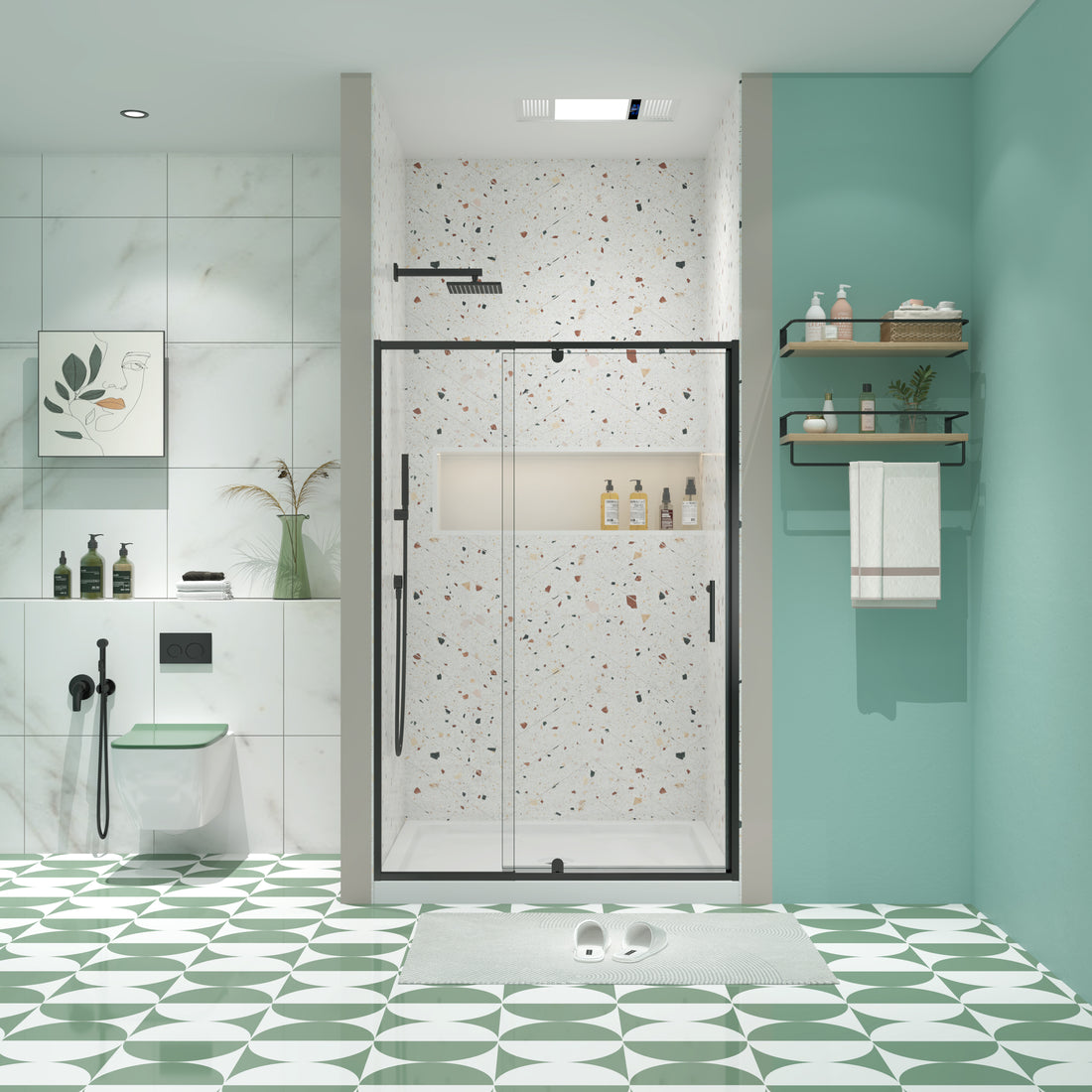 50 54" W X 71" H Piovt Swing Glass Shower Door,Pivot Frame Sliding Shower Door With 1 4" 6Mm Clear Sgcc Tempered Glass,Matte Black Finish Shower Doors,Reversible Installation Matte Black Bathroom Aluminium Alloy