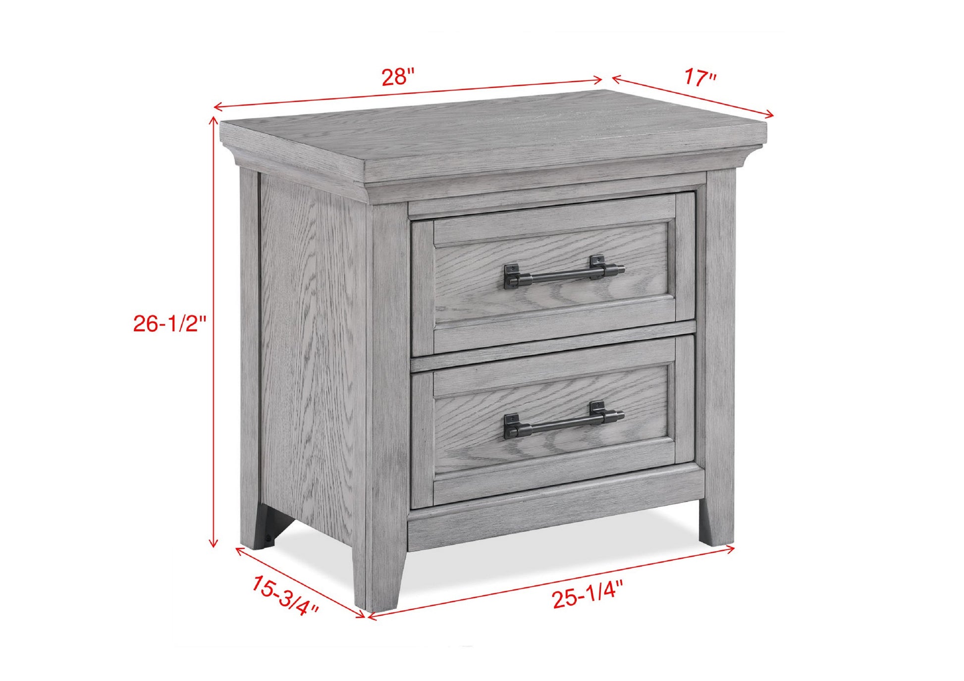 Light Gray Finish 1Pc Two Drawers Nightstand Wooden Bedroom Furniture Metal Pull Furniture Light Gray 2 Drawers Bedroom Bedside Cabinet Transitional Wood