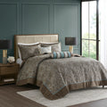 5 Piece Jacquard Bedspread Set With Throw Pillows Blue Brown Queen Queen Blue Brown Cotton