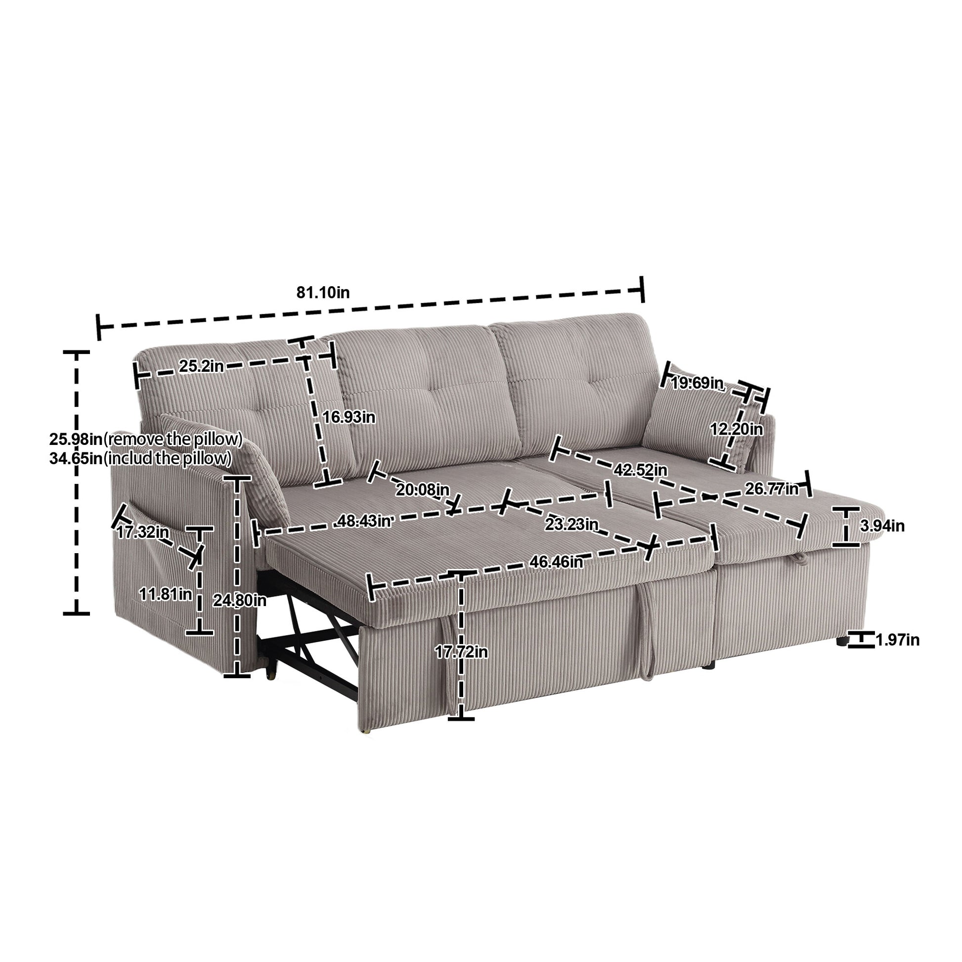 United We Win Furniture, Modular L Shaped Sofa, Modular Long Sofa With Reversible Chaise Lounge, Sofa Bed, Sleeper Sofa, Modular Sofa Combination With Storage Seats. Dark Grey Velvet 4 Seat