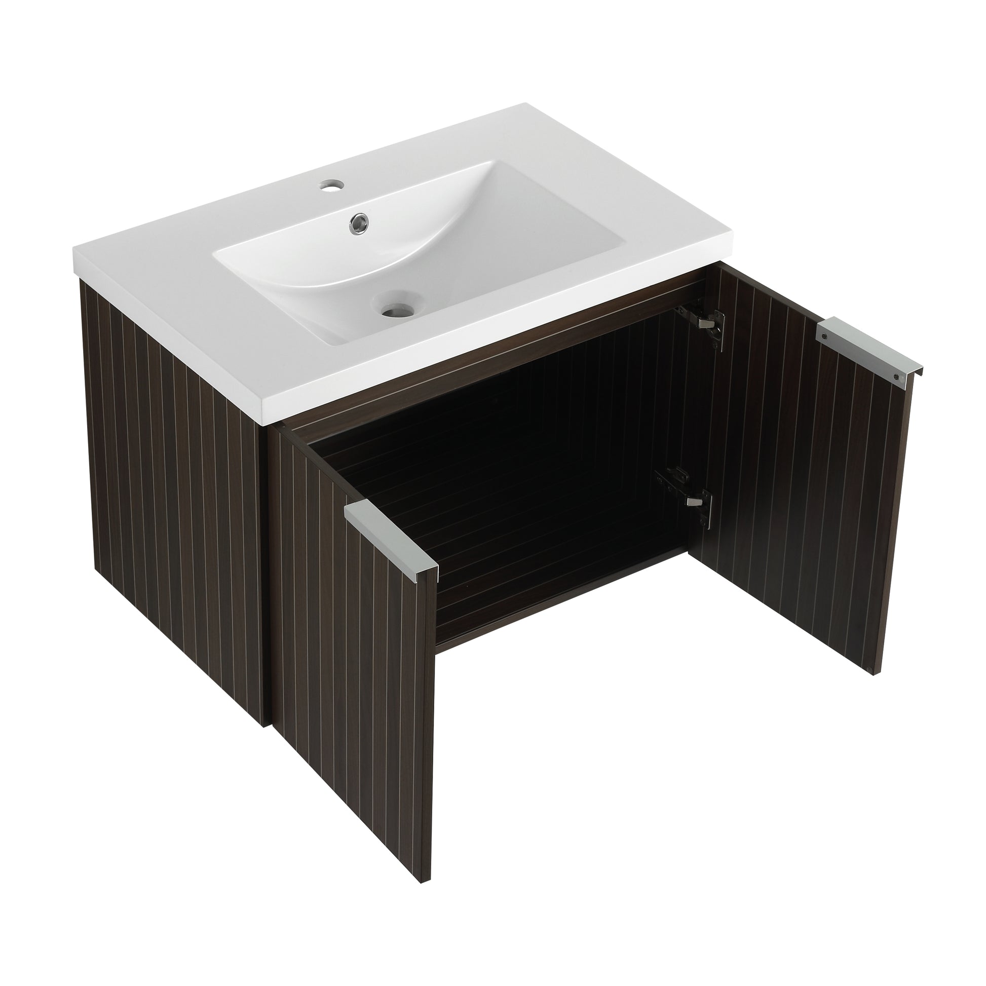 30 Inch Bathroom Vanity With Resin Sink,Soft Close Doors,Float Mounting Design Silver Brown Stripe Bathroom Modern Plywood Plywood