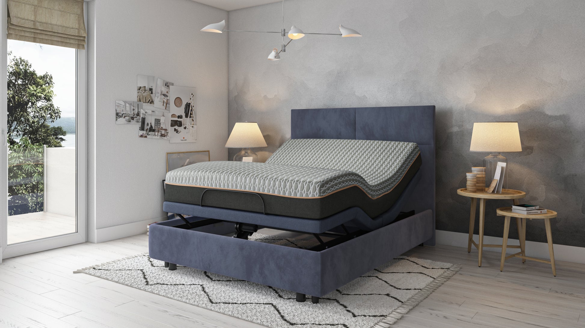 Bt3000 Queen Adjustable Bed Base With Head And Foot Position Adjustment Box Spring Not Required Queen Blue Grey Steel
