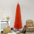 Homcom 7' Artificial Pencil Christmas Tree, Slim Xmas Tree With 499 Realistic Branch Tips And Plastic Stand, Red Red Plastic