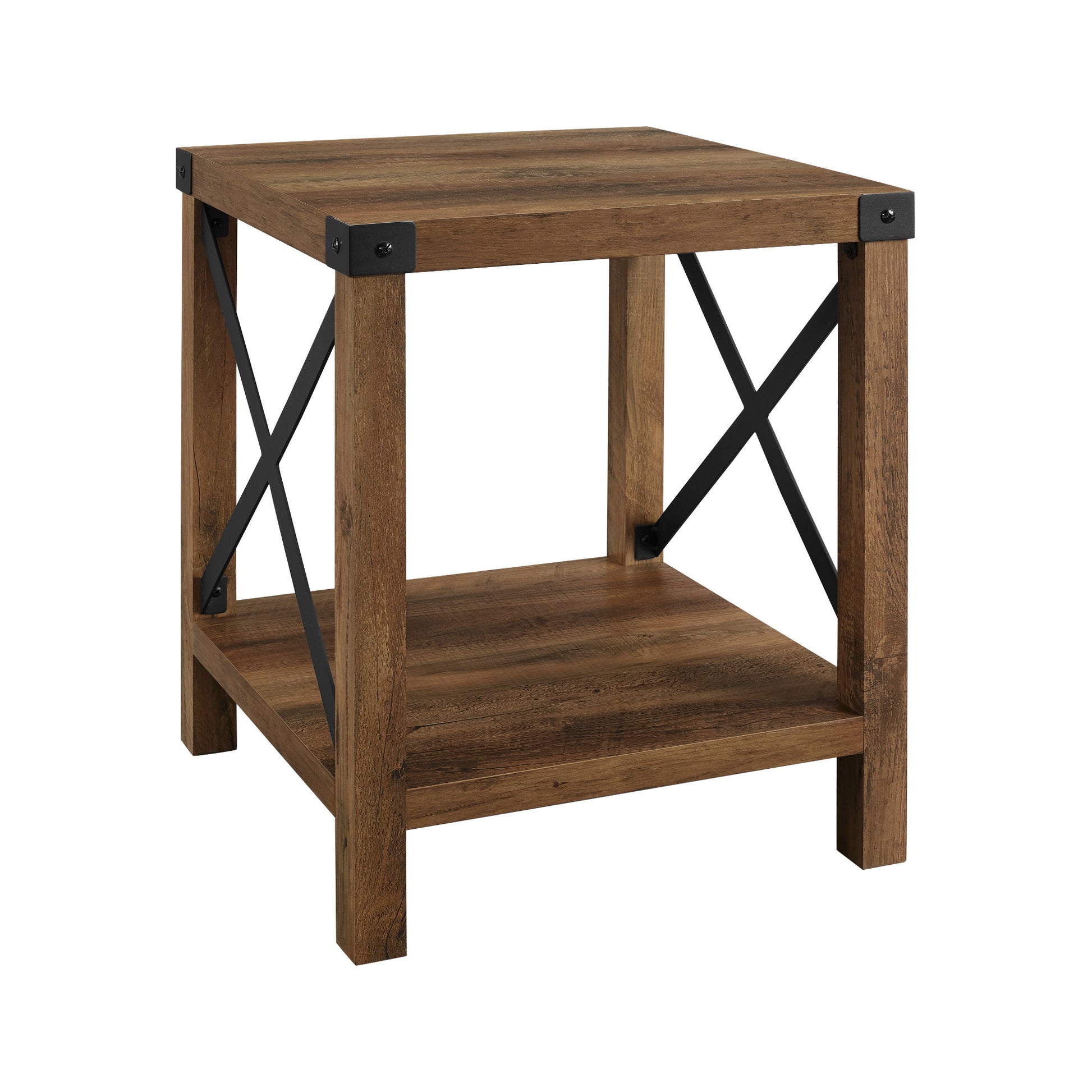 Rustic Industrial Metal X 2 Tier Side Table Rustic Oak Oak Mdf