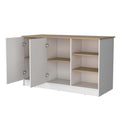 White And Ash 2 Door Kitchen Island With 3 Open Shelves White Kitchen Kitchen Carts Melamine