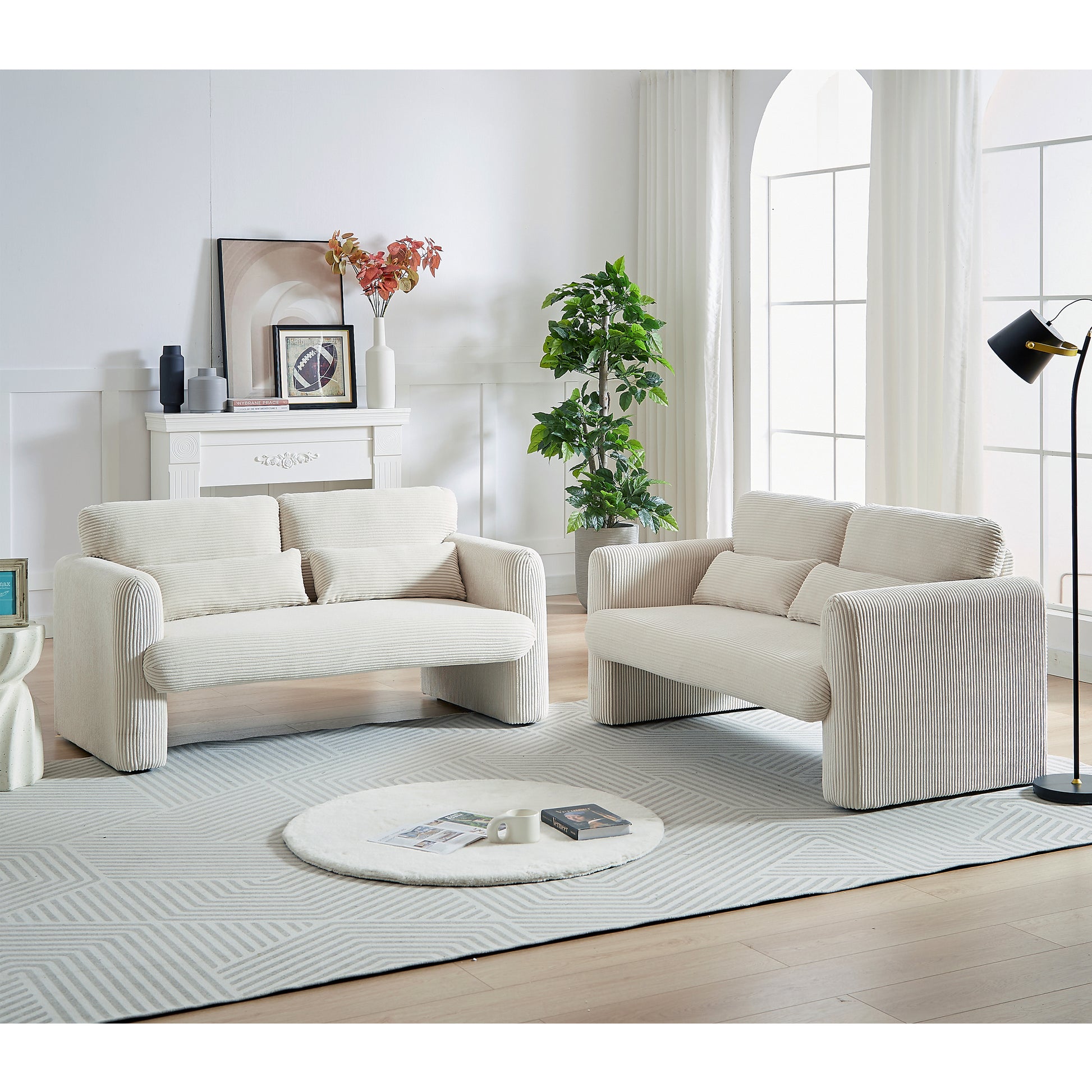 60"Corduroy Fabric Loveseat Sofa With 60"Loveseat Sofa, Modern Sofa With Support Pillow, For Apartment, Office, Living Room & Bedroom Beige Corduroy 2 Seat