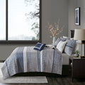 6 Piece Reversible Jacquard Quilt Set With Throw Pillows Navy King Cal King Navy Cotton