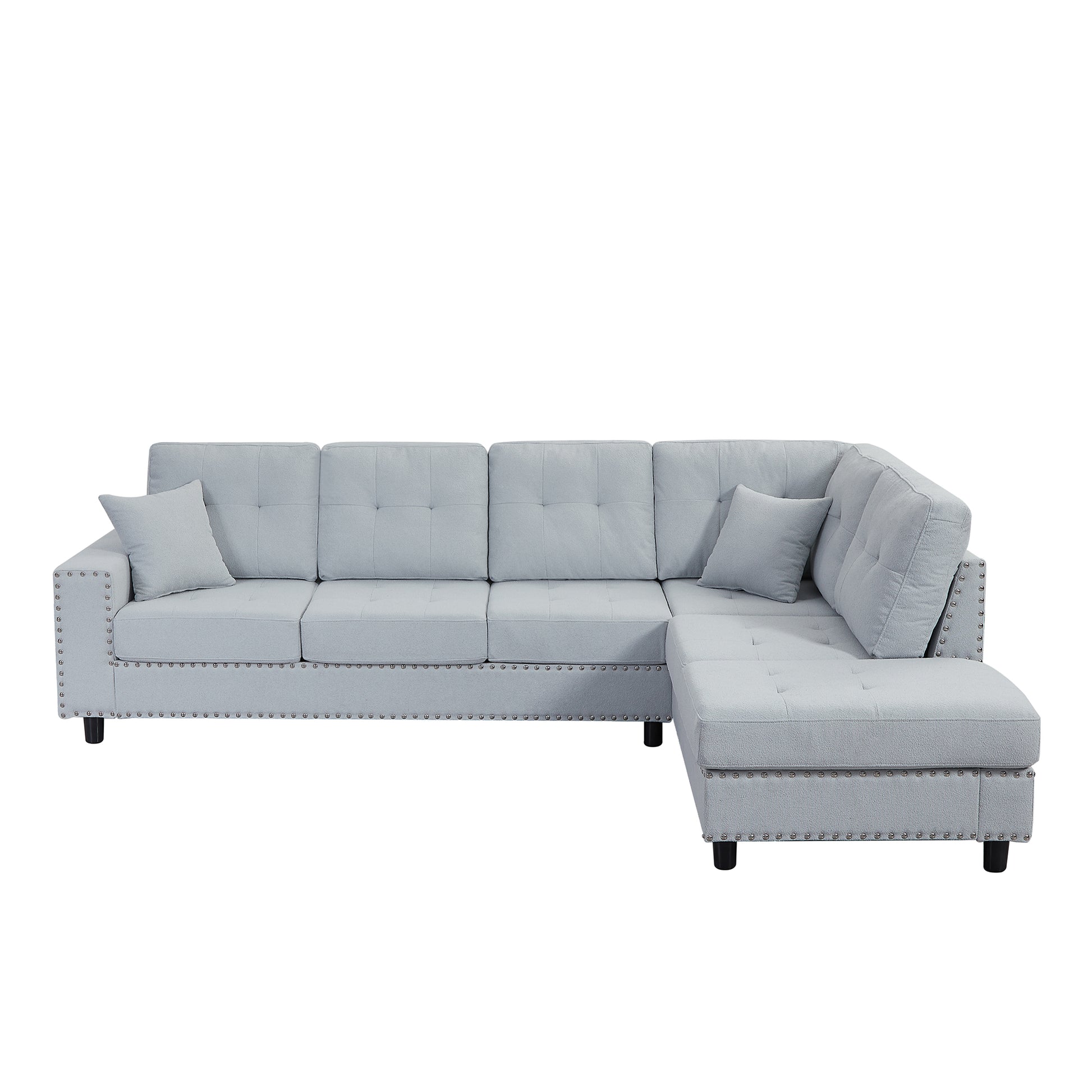 109.2''L Shaped Modular Sectional Sofa With Removable Back Cushions And 2 Pillows, Suitable For Living Rooms, Offices, And Apartments Light Gray Polyester 5 Seat