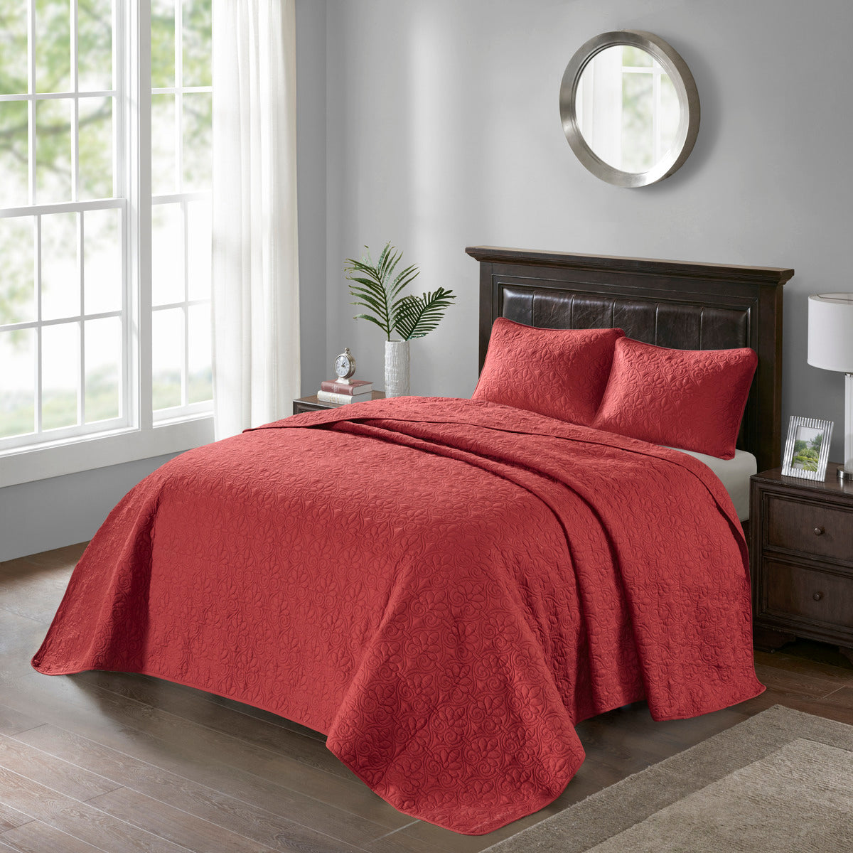 Reversible Bedspread Set Red King Red Cotton