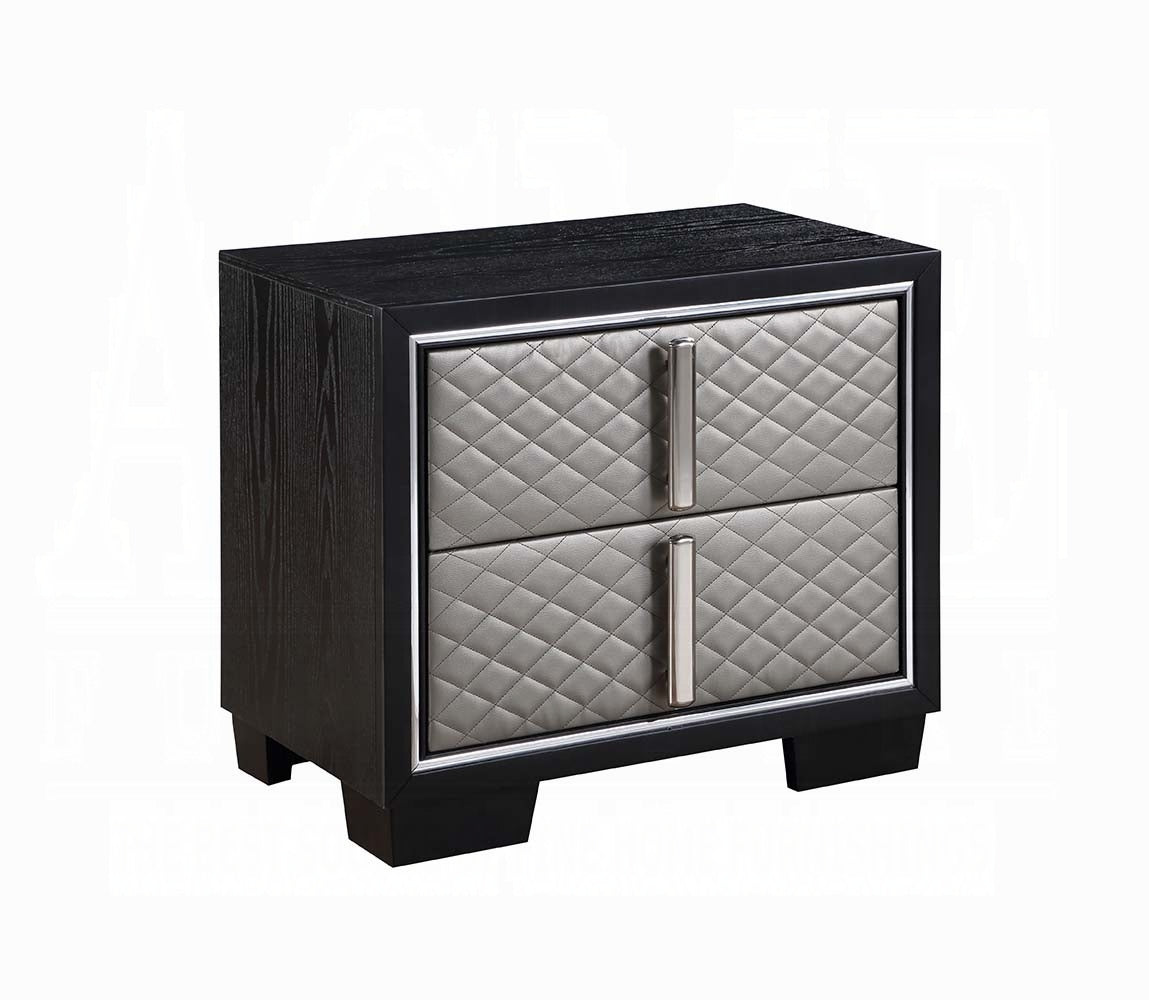 Silver And Black 2 Drawer Nightstand Black Silver 2 Drawers Bedroom Rectangle Modern Drawers Black Wood Fabric