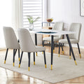 Modern Minimalist Dining Table. White Imitation Marble Pattern Sintered Stone Desktop With Black Metal Legs.62.2