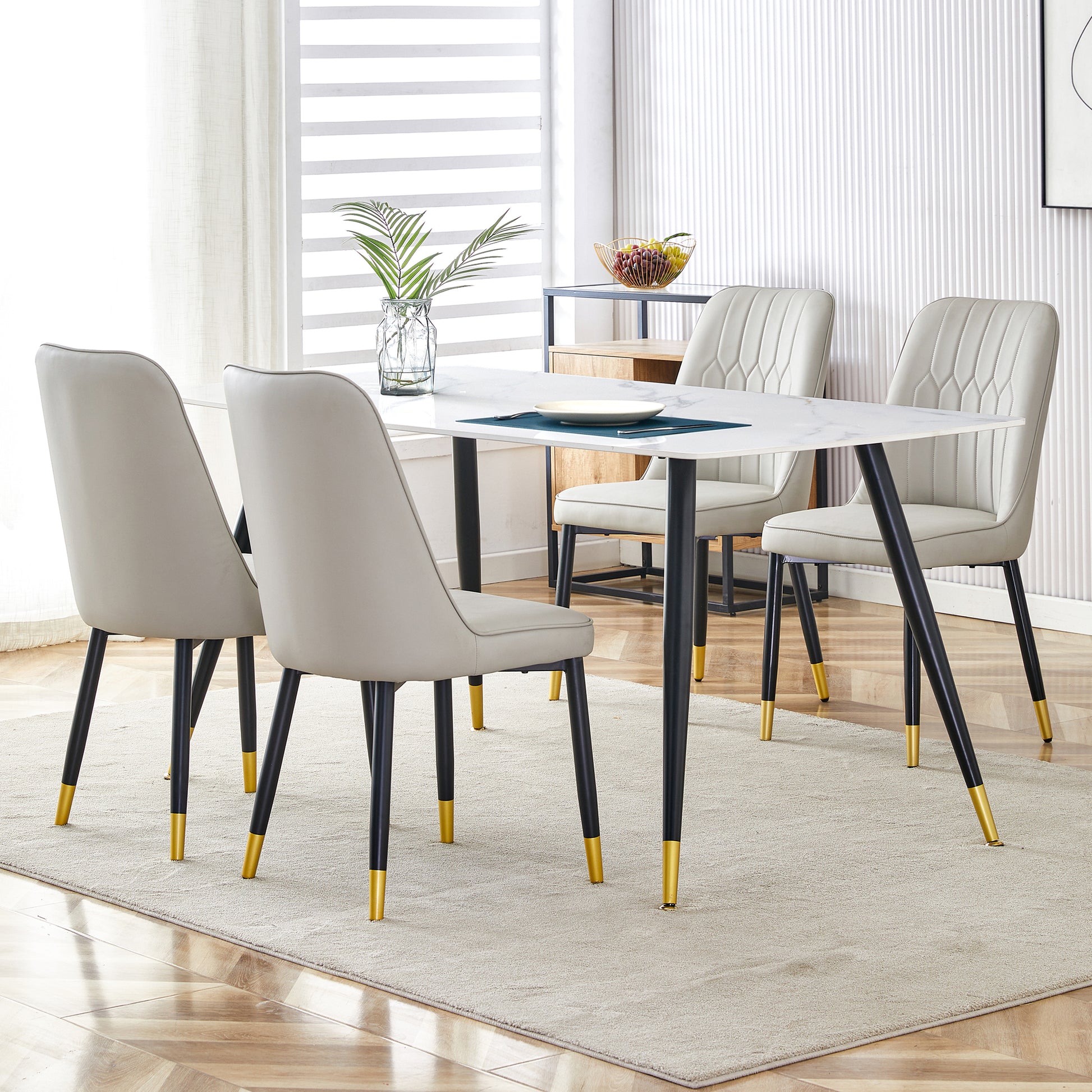 Modern Minimalist Dining Table. White Imitation Marble Pattern Sintered Stone Desktop With Black Metal Legs.62.2"*34.6"*30" F 001 Black Gold Sintered Stone