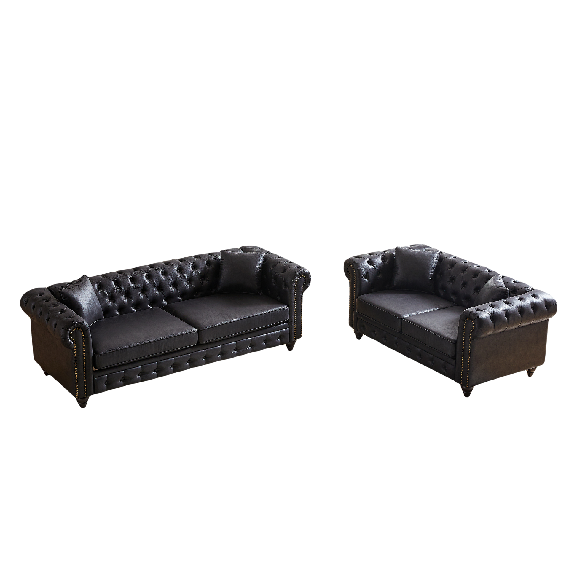 Fx 3 Seats 2 Seats Combo Sofa Modern Living Room Sofa With Solid Wood Frame And Wooden Feet, 4 Cushions, Apartment Sofa Furniture For Living Room, Living Room, Office Black Wood Pine Foam Fabric 5