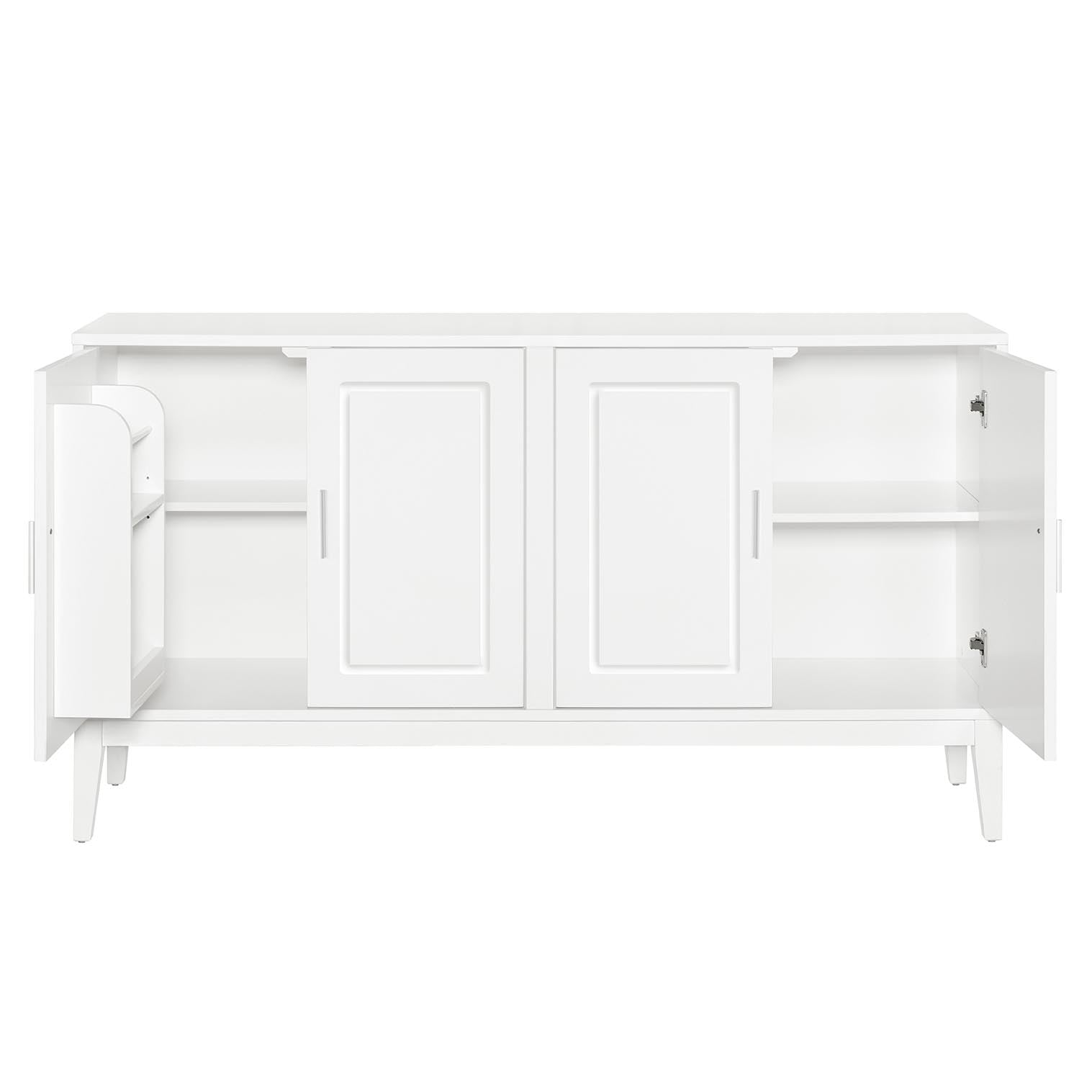 4 Door Sideboard Storage Cabinet With Door Shelf For Living Room And Dining Room, Two Large Cabinets With Adjustable Shelf, White White Rubberwood Solid Wood Mdf